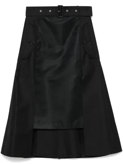 Sacai Twill Midi Skirt In Black