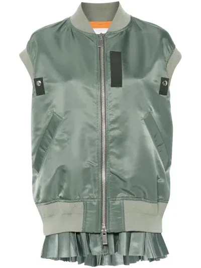 Sacai Twill Vest In Green