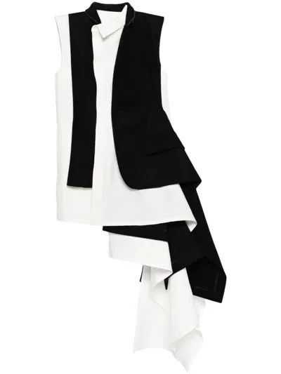 Sacai Two-tone Asymmetric Dress In 黑色