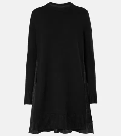 Sacai Windowpane Checked Wool Minidress In Black