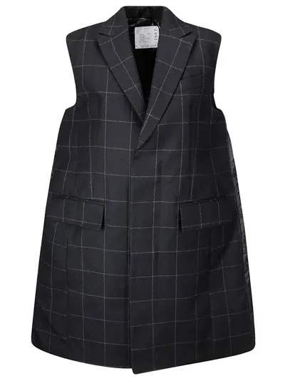 Sacai Windowpane Padded Vest In Black