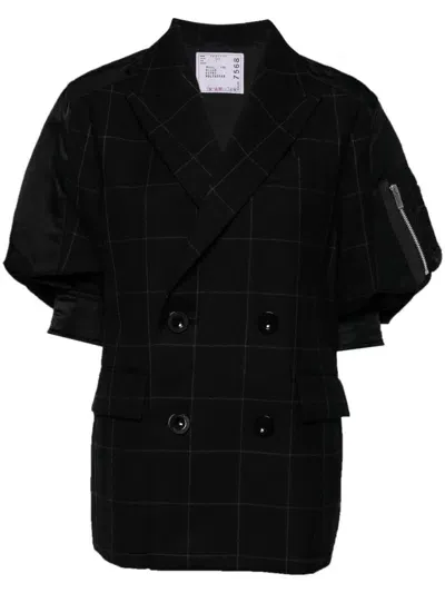 Sacai Windowpane Twill Jacket In Black