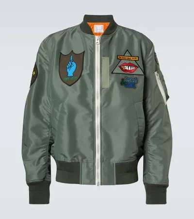 Sacai X Mark Gonzales Appliqué Twill Bomber Jacket In Green