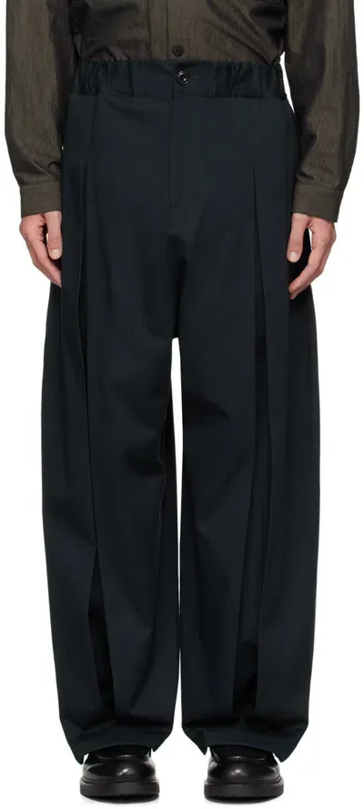 Sage Nation Navy Box Pleat Trousers