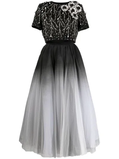 Saiid Kobeisy Beaded Gradient Tulle-skirt Dress In Black