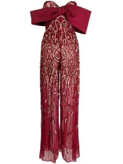 Saiid Kobeisy Beaded Off-shoulder Jumpsuit In Red