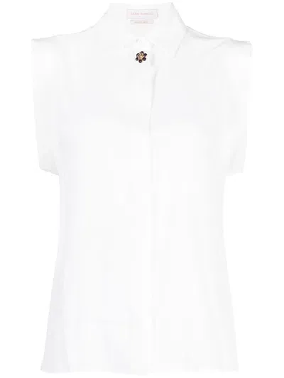 Saiid Kobeisy Brooch-detail Sleeveless Shirt In White