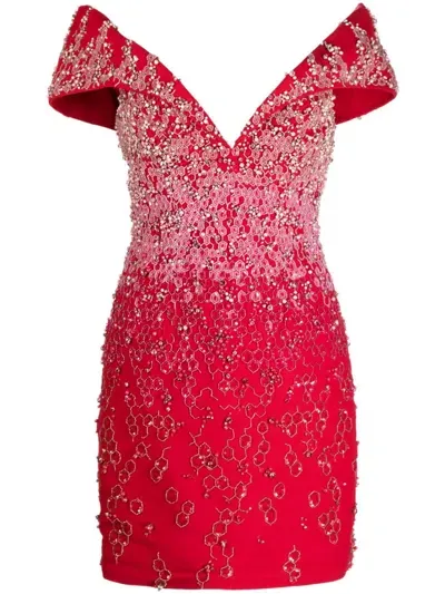 Saiid Kobeisy Canton Beaded Off-shoulder Dress In Red