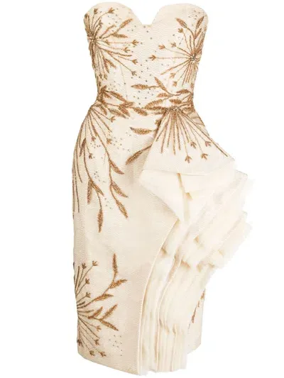 Saiid Kobeisy Layered-design Beaded Strapless Dress In Neutrals