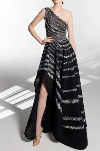 Saiid Kobeisy Beaded One-shoulder Gown In Black