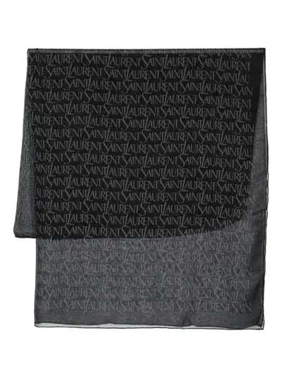 Saint Laurent Allover Logo Scarf In Black