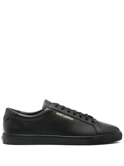 Saint Laurent Andy Moon Logo-print Leather Sneakers In Black