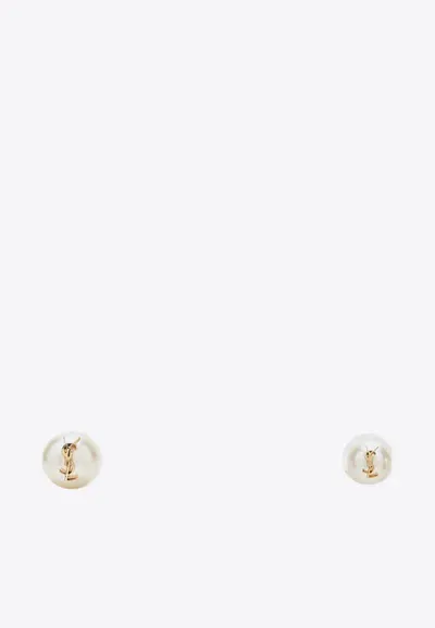 Saint Laurent Asymmetric Earrings In Pearl