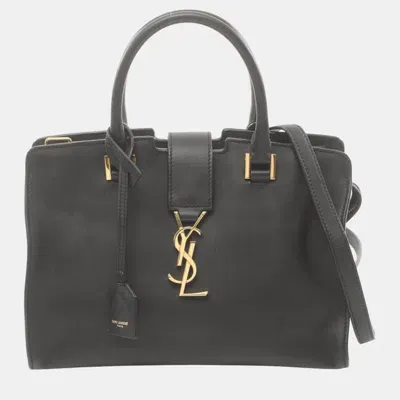 Pre-owned Saint Laurent Baby Cabas Leather Black Ysl Line Handbag