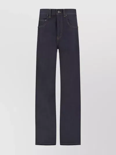 Saint Laurent Baggy Cotton Jeans Contrast Stitching In Indigo Raw