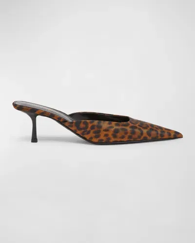 Saint Laurent Barbara Leopard-print Twill Point-toe Pumps In Multi