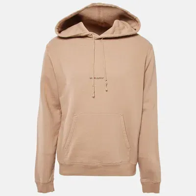 Pre-owned Saint Laurent Beige Logo Print Cotton Knit Hoodie L