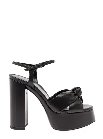 Saint Laurent Knot Detail 145mm Platform Sandals In Black