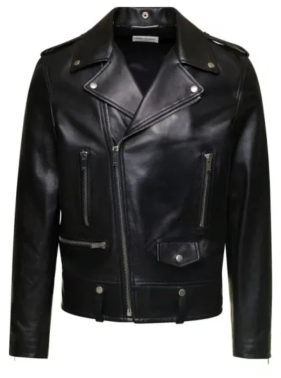 Saint Laurent Leather Biker Jacket In Black