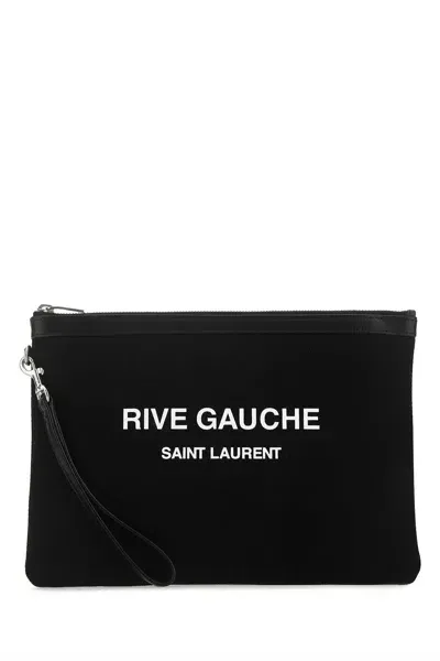 Saint Laurent Charcoal Canvas Rive Gauche Clutch  Grey  Uomo Tu In 1070