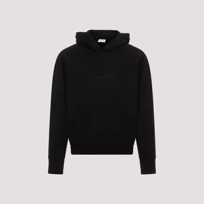 Saint Laurent Logo-embroidered Organic Cotton Hoodie In Black