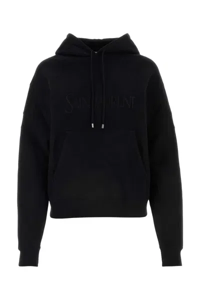 Saint Laurent Black Cotton Sweatshirt In Noir