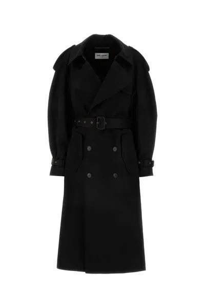 Saint Laurent Black Cotton Trench Coat