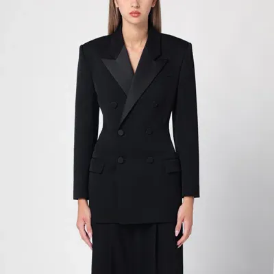 Saint Laurent Black Double-breasted Tuxedo Jacket In Wool