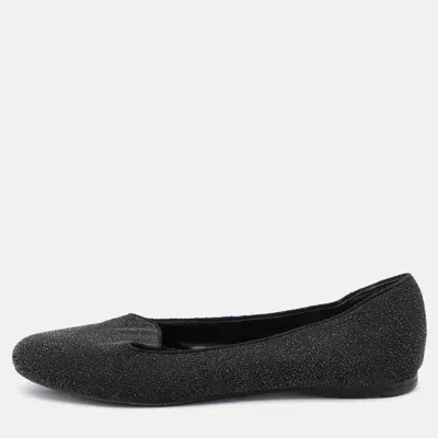 Pre-owned Saint Laurent Black Glitter Smoking Slippers Size 34