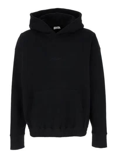 Saint Laurent Black Hoodie With Tonal Logo Embroidery In Cotton Man