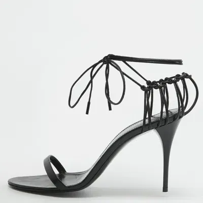 Pre-owned Saint Laurent Black Leather Ankle Strap Sandals Size 38