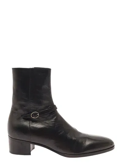 Saint Laurent Vlad 45 Zipped Leather Boots In Black