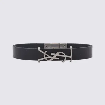 Saint Laurent Opyum Leather And Silver-tone Bracelet In Black