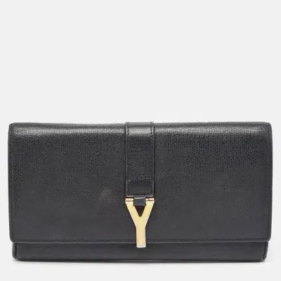 Pre-owned Saint Laurent Black Leather Classic Y Flap Continental Wallet