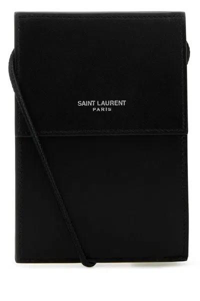 Saint Laurent Black Leather Pouch In Nero