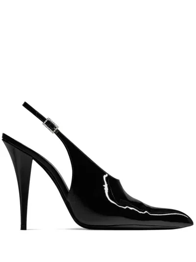 Saint Laurent Raven Patent Leather Slingback Pumps In Black