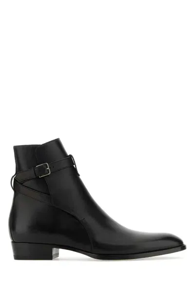 Saint Laurent Black Leather Wyatt 30 Ankle Boots In 1000