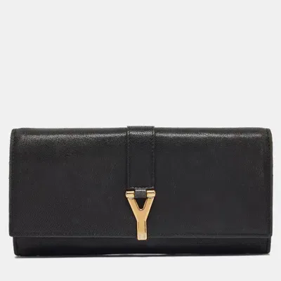 Pre-owned Saint Laurent Black Leather Y Line Continental Wallet