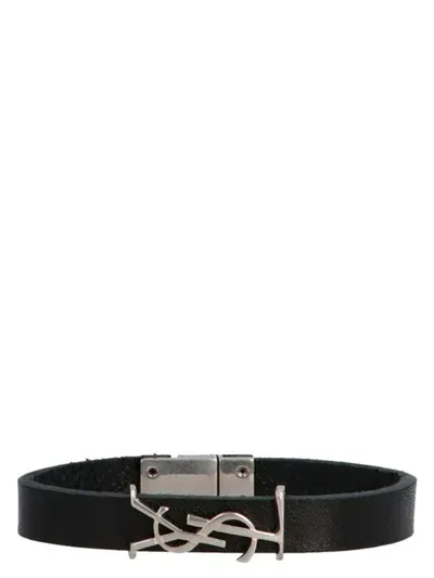 Saint Laurent Black Leather Ysl Bracelet