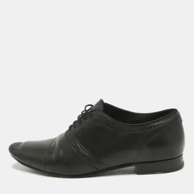 Pre-owned Saint Laurent Black Lizard Embossed And Leather Lace Up Oxfords Size 42