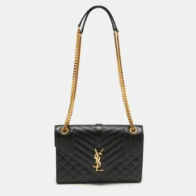 Pre-owned Saint Laurent Black Mix Matelasse Leather Medium Envelope Chain Shoulder Bag