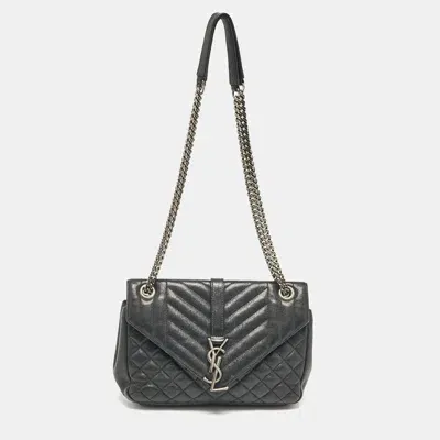 Pre-owned Saint Laurent Black Mixed Quilted Leather Small Envelope Shoulder Bag