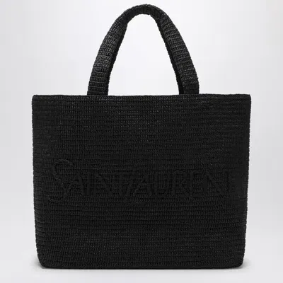 Saint Laurent Black Raffia Tote Bag With Logo