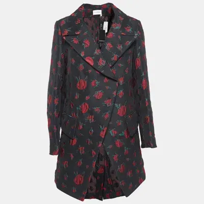 Pre-owned Saint Laurent Black Rose Motif Cotton Jacquard Coat S