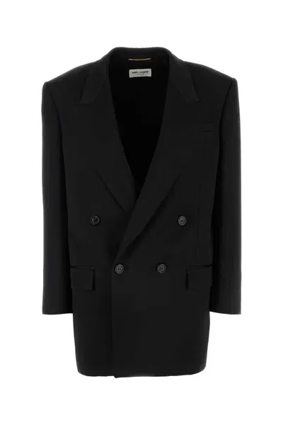 Saint Laurent Black Satin Blazer In Noir