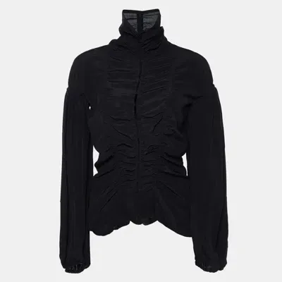 Pre-owned Saint Laurent Black Silk Ruched Shirt M