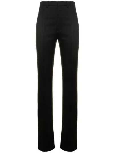 Saint Laurent Black Slim High Waisted Pants In Wool Woman