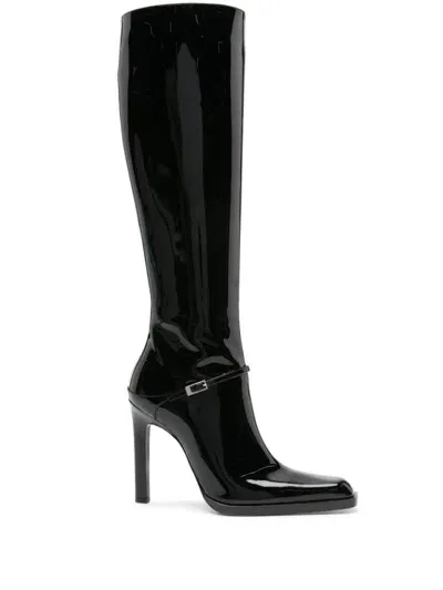 Saint Laurent Knee-high Patent Boots In Black