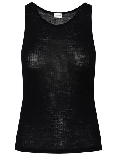 Saint Laurent Cassandre Rib Knit Tank Top In Nero