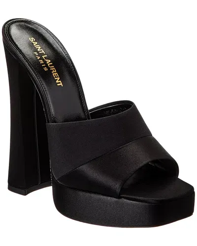 Saint Laurent Boogie Platform Satin Mules In Black